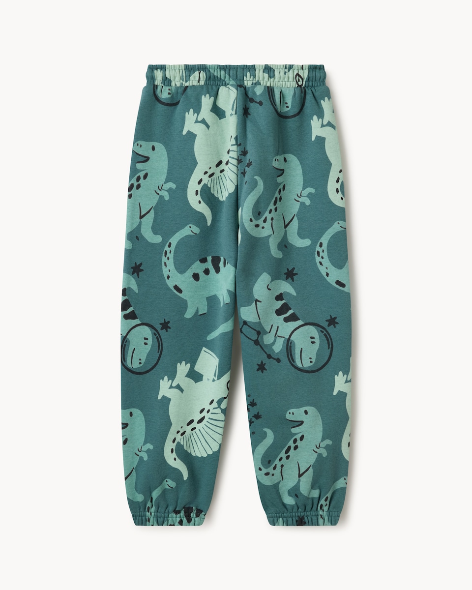 image 1 of F&F Boys Cotton Rich Dinosaur Cuffed Joggers in Teal