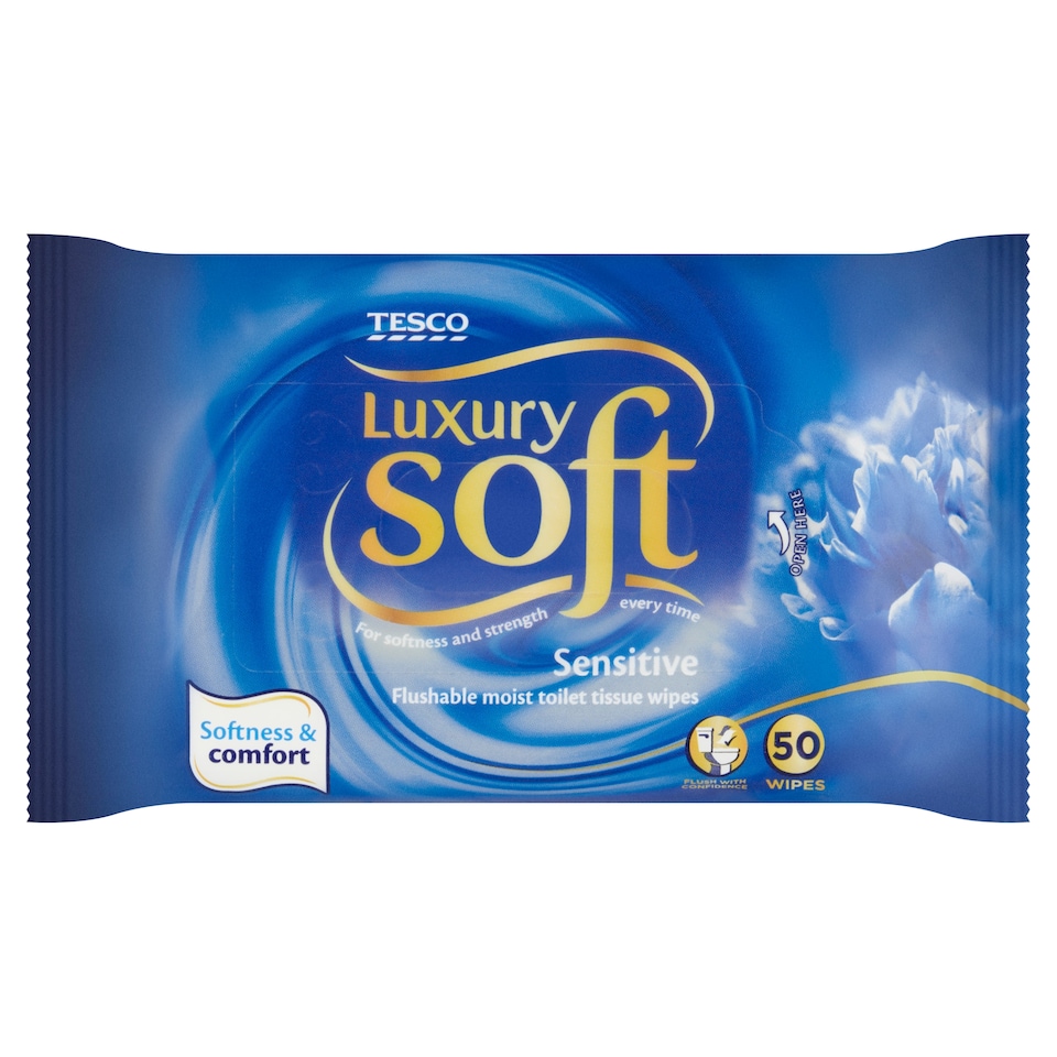 Tesco Soft Luxury Sensitive Moist Toilet Tissue Wipes 50 pcs