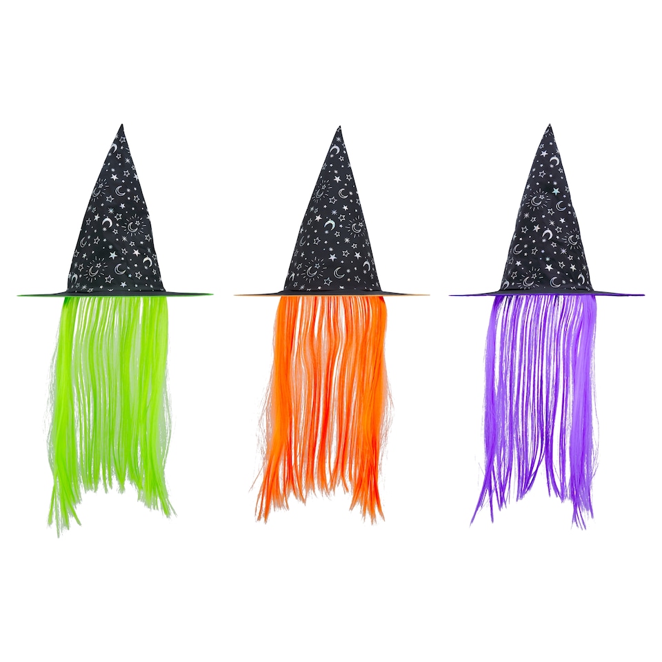 image 1 of Tesco Halloween Kids Witch Hat with Hair Assortment