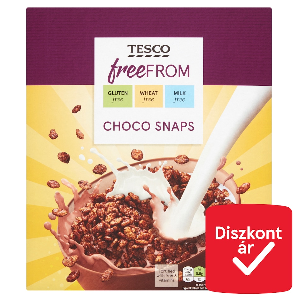Tesco Free From ropogós rizs csokoládéízű bevonattal, hozzáadott vitaminokkal és vassal 300 g