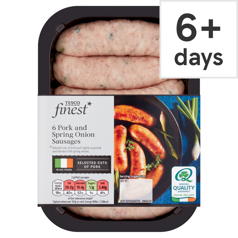 Tesco Finest 6 Pork And Spring Onion Sausages 454G