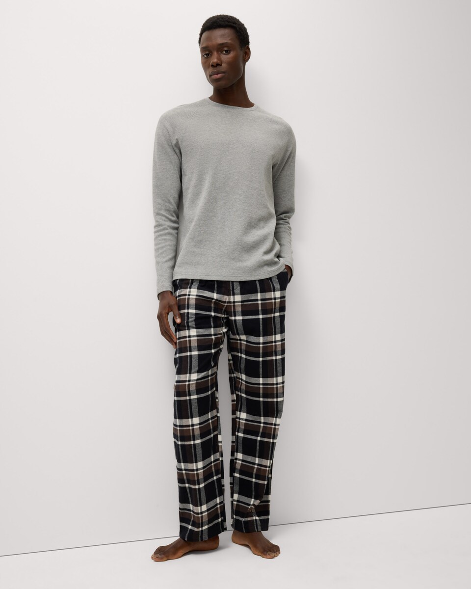 image 1 of F&F Cotton Rich Waffle Checked Pyjama Set in Grey