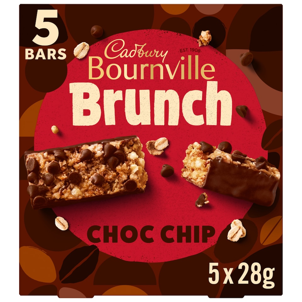 Cadbury Brunch Bournville Dark Chocolate Chip Wholegrain Cereal Bars 5 x 28g