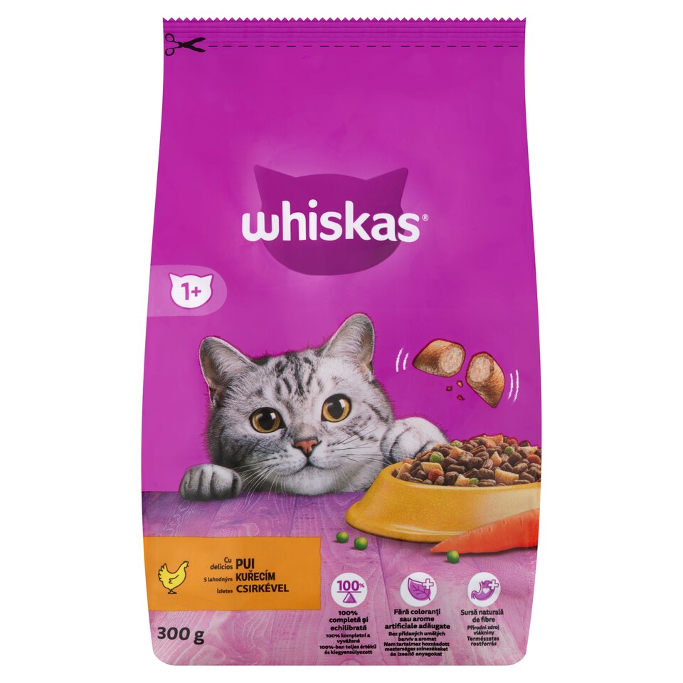 Whiskas 1+ teljes értékű szárazeledel felnőtt macskák számára csirkével 300 g  1. kép