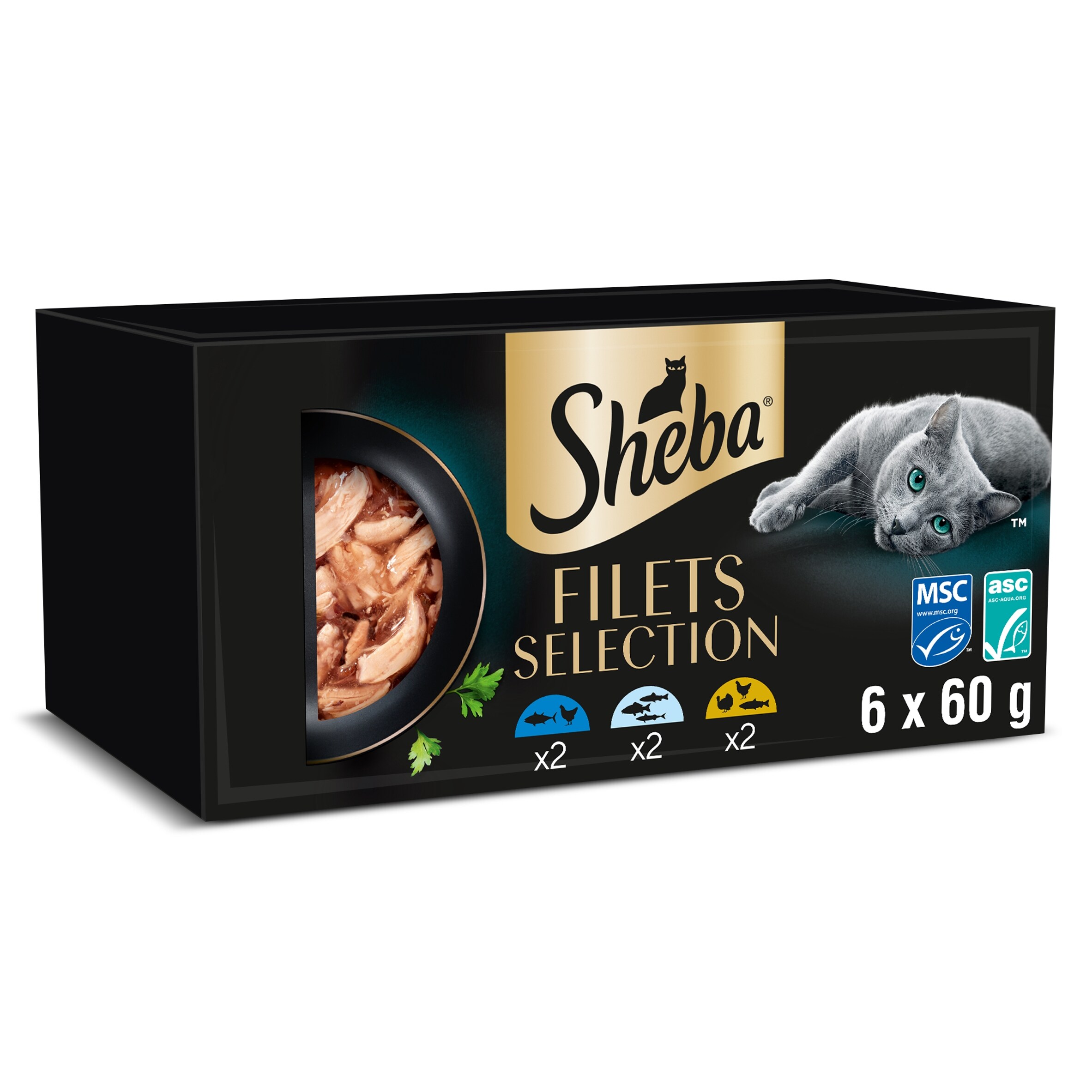 SHEBA Filets Adult Cat Food Tray with Chicken,Tuna,Poultry,Salmon 6 x ...