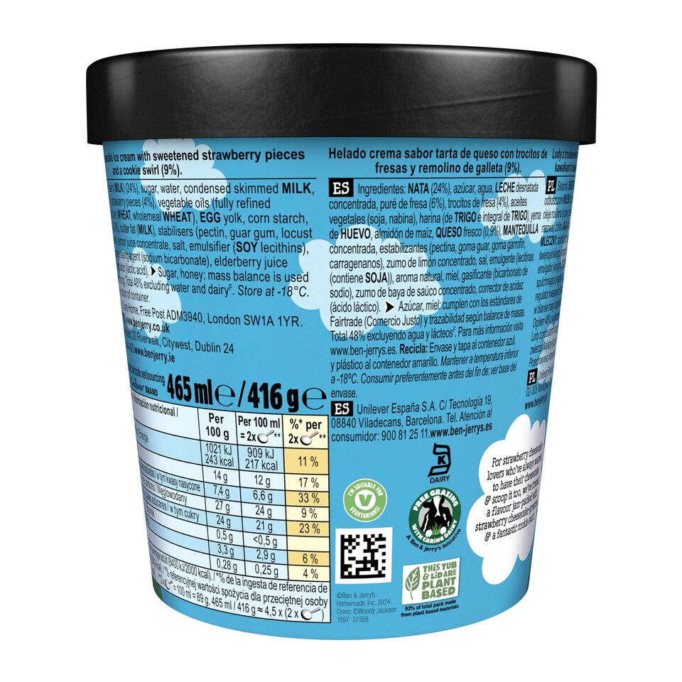 image 1 of Ben & Jerry's Strawberry Cheesecake Ice Cream Tub 465ml