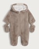 image 1 of F&F Baby Faux Fur Bear Hooded Pram Suit in Brown
