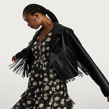 F&F Faux Leather Fringed Jacket in Black