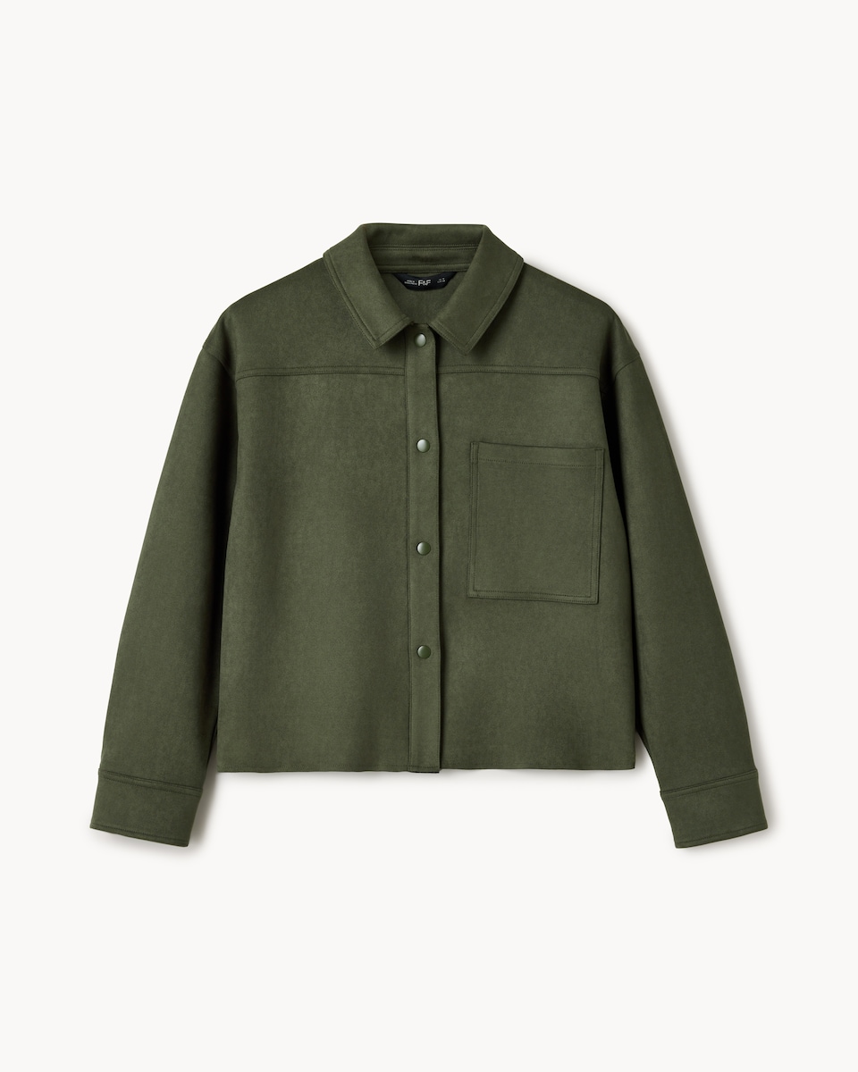 image 1 of F&F Faux Suede Co-ord Jacket in Khaki