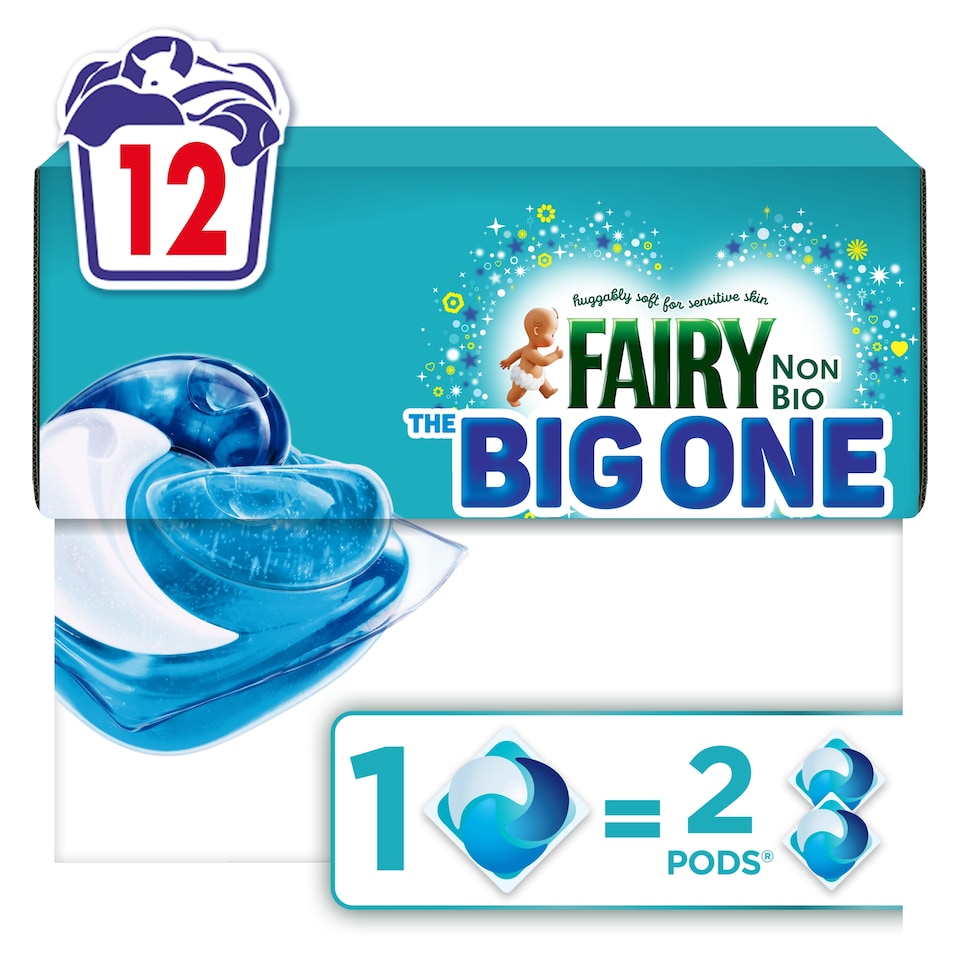 image 1 of Fairy Non Biological The Big One Stain Removal Washing Liquid Pods 12 washes 476.4g