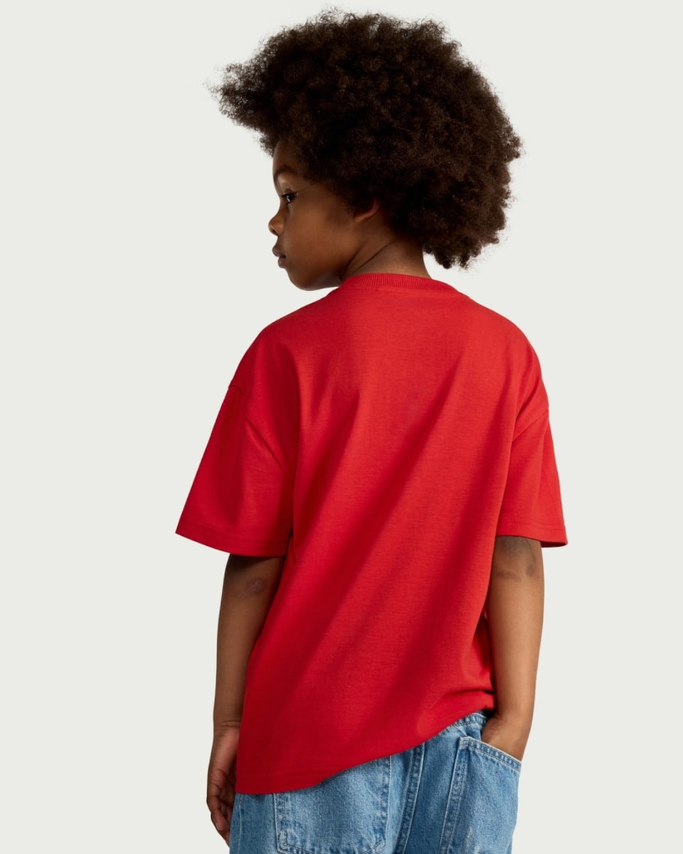 image 1 of F&F Boys Pure Cotton Oversized Football T-Shirt in Red