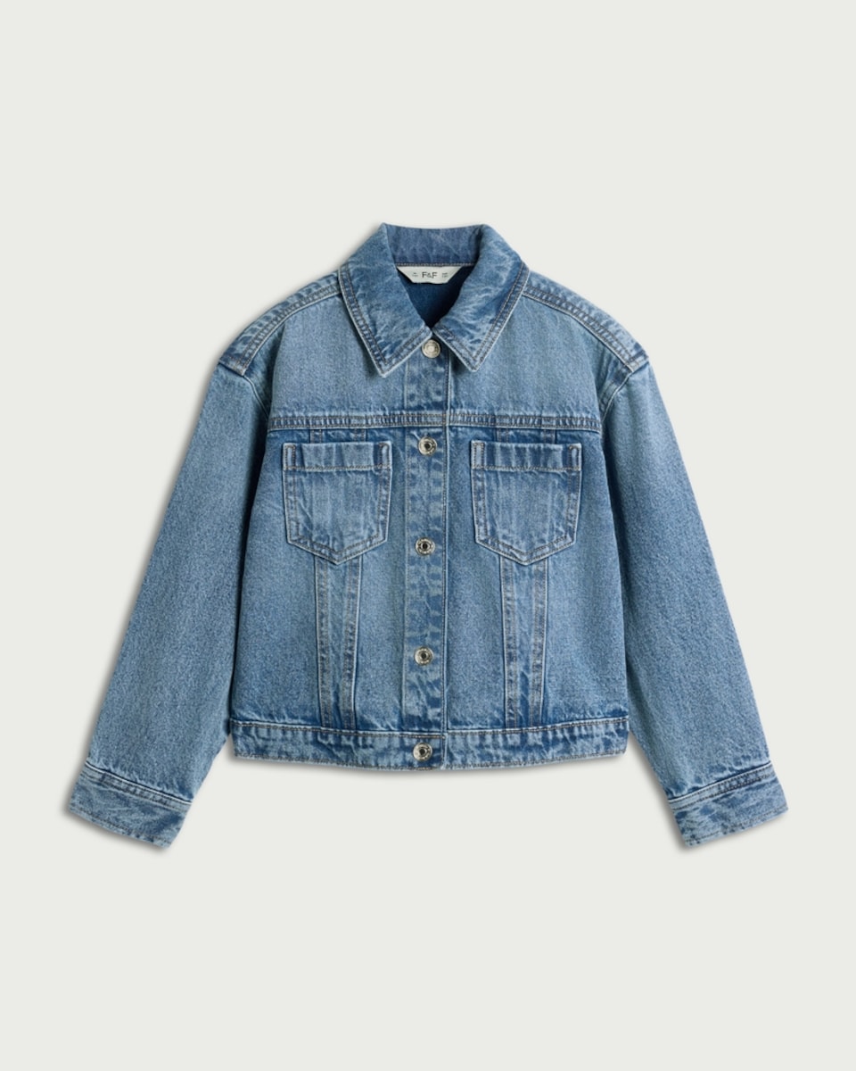 image 1 of F&F Girls Pure Cotton Denim Jacket in Blue