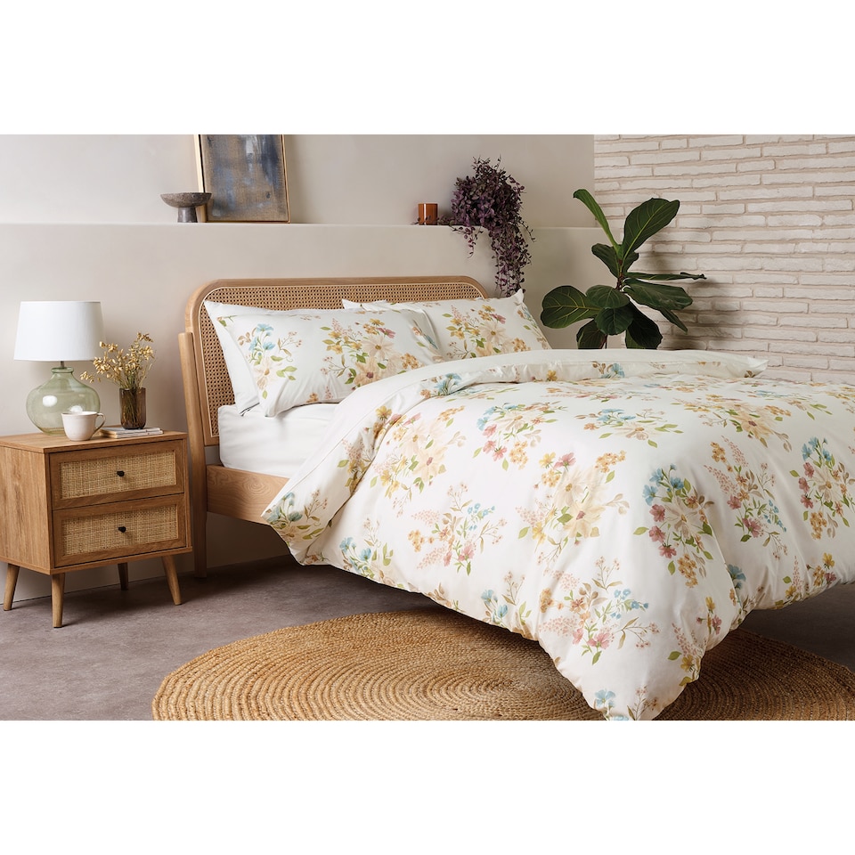 F&F Home Washed Cotton Vintage Floral Duvet Cover Set Double