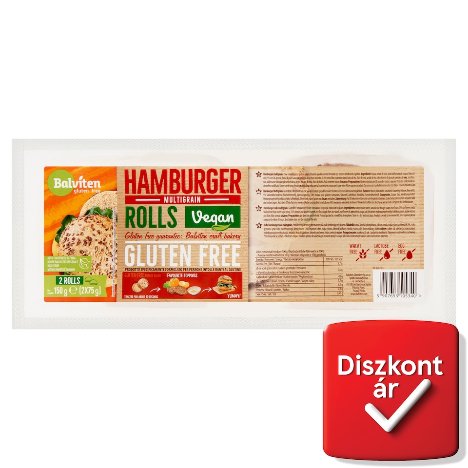 image 1 of Balviten Gluten Free Vegan Multigrain Hamburger Rolls 2 x 75 g (150 g)