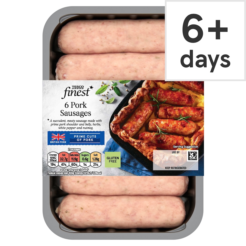 Tesco Finest 6 Pork Sausages 400G