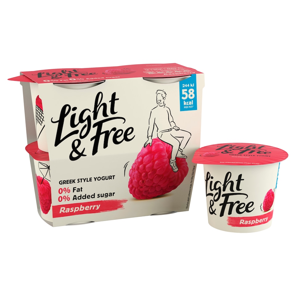 image 1 of Light & Free Raspberry Greek Style Fat Free Yoghurt 4x115g