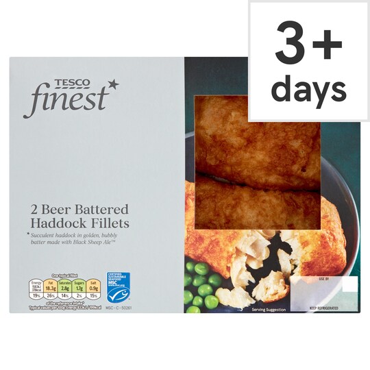 Tesco Finest 2 Beer Battered Haddock Fillets 380G Tesco Groceries