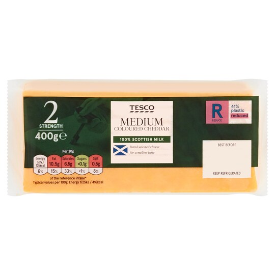 Tesco Medium Coloured Scottish Cheddar 400G Tesco Groceries
