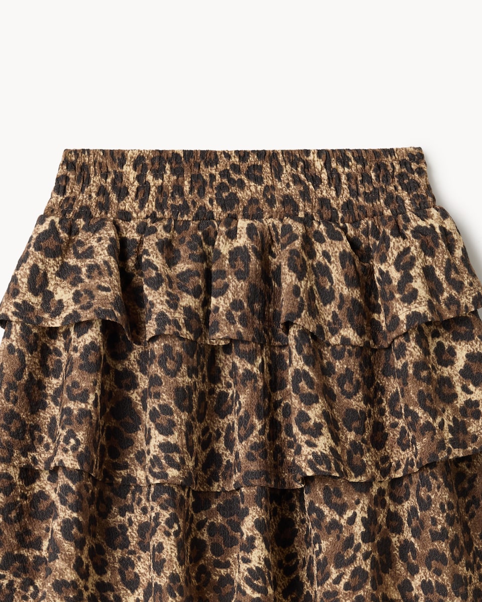 image 1 of F&F Girls Leopard Print Tiered Skirt in Multi Brown