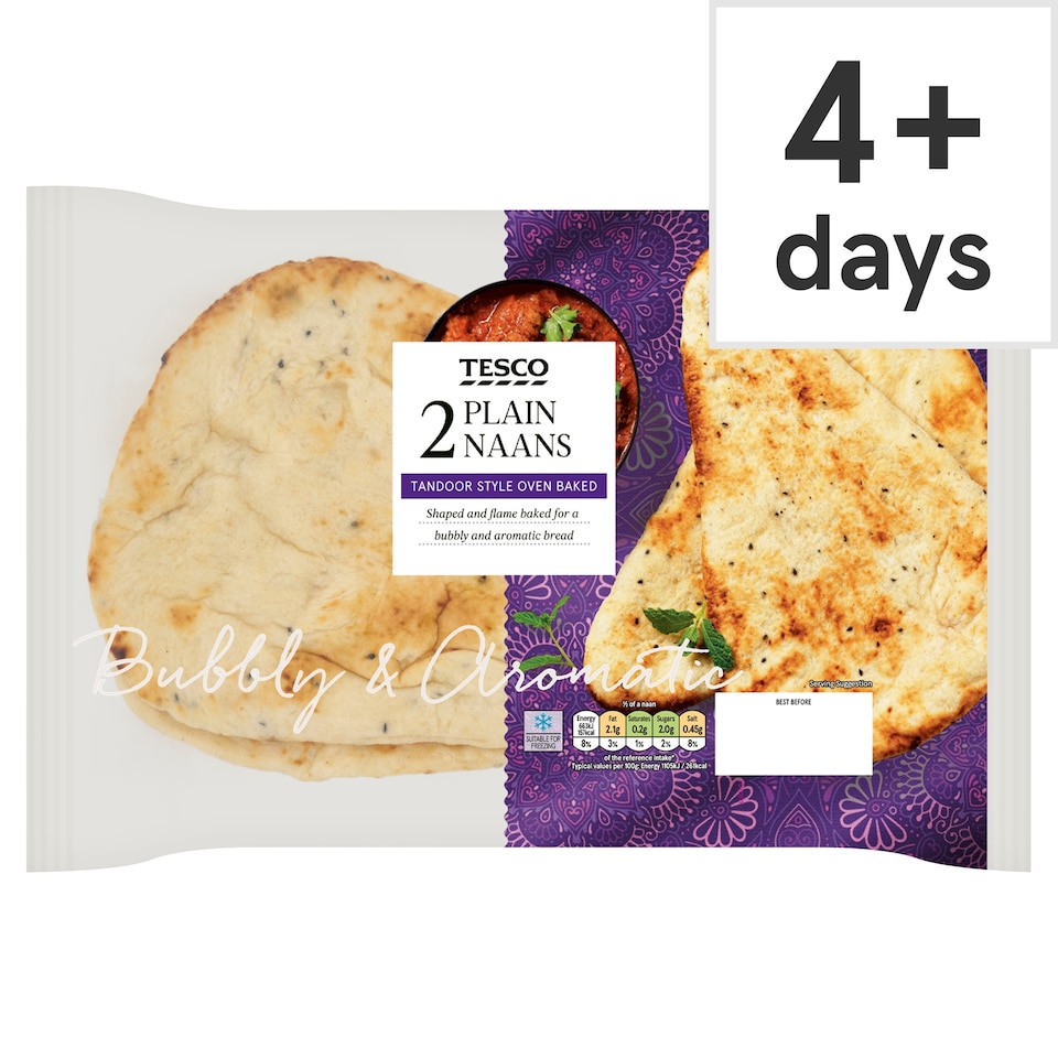 Tesco Plain Naan Bread 2 Pack