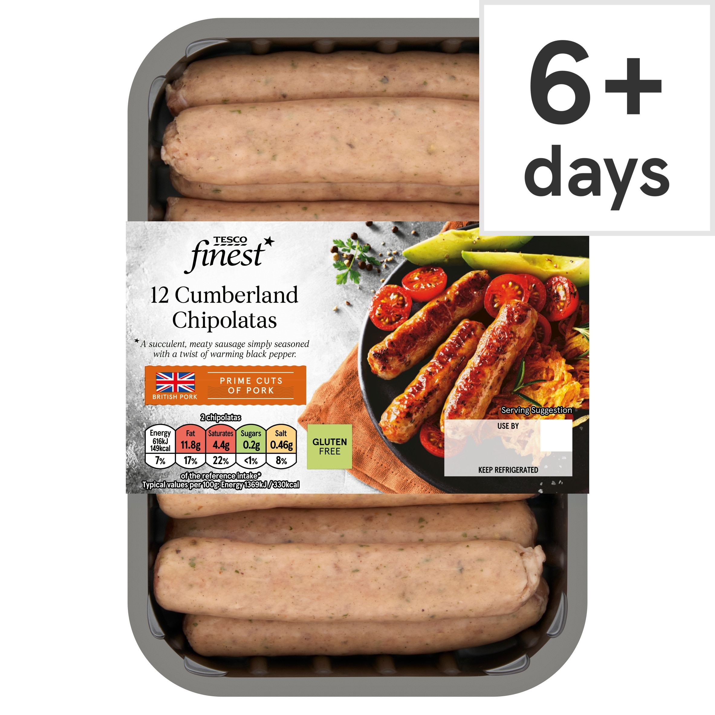 Tesco Finest 12 Cumberland Chipolatas 375G
