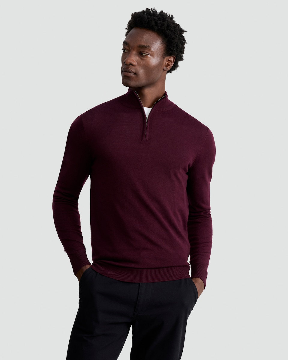 image 1 of F&F Pure Merino Wool High Neck Jumper in Burgundy