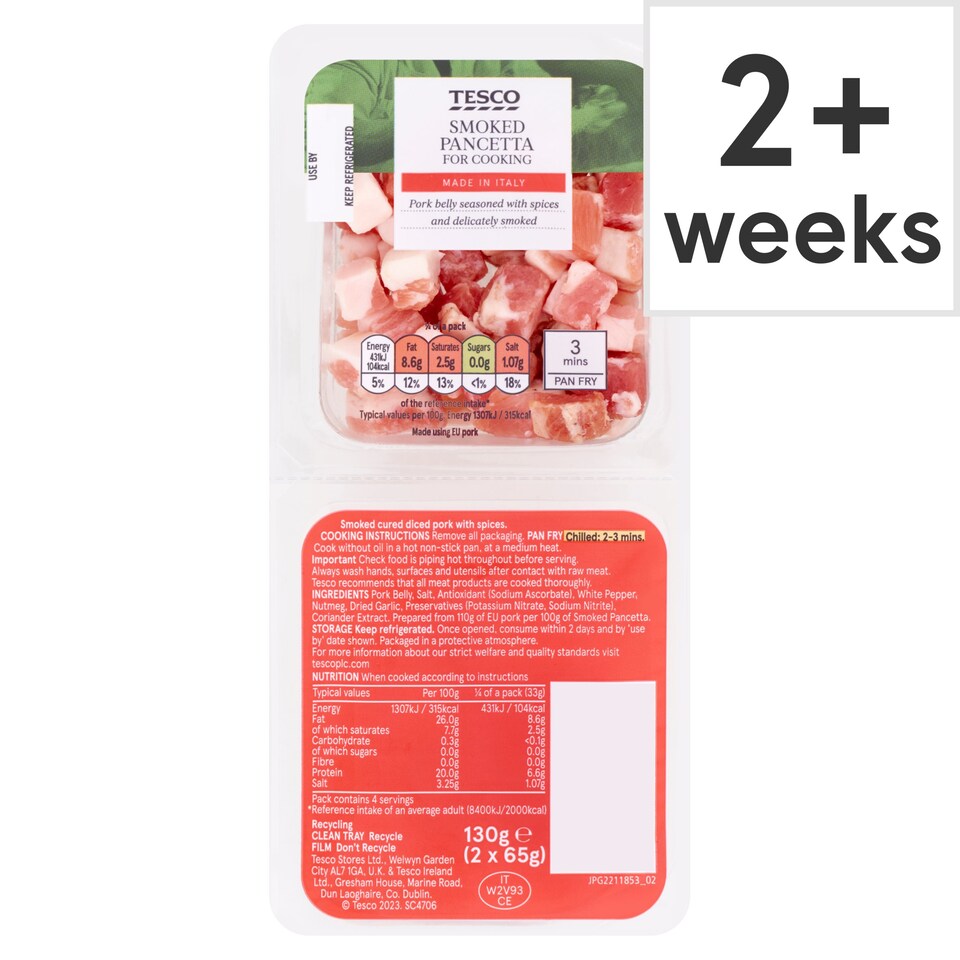 Tesco Smoked Pancetta 2 X 65G Tesco Groceries