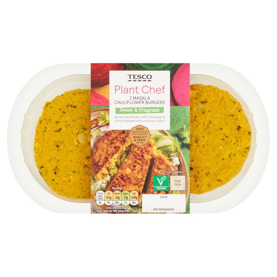 Tesco Plant Chef 2 Masala Cauliflower Burgers 226G