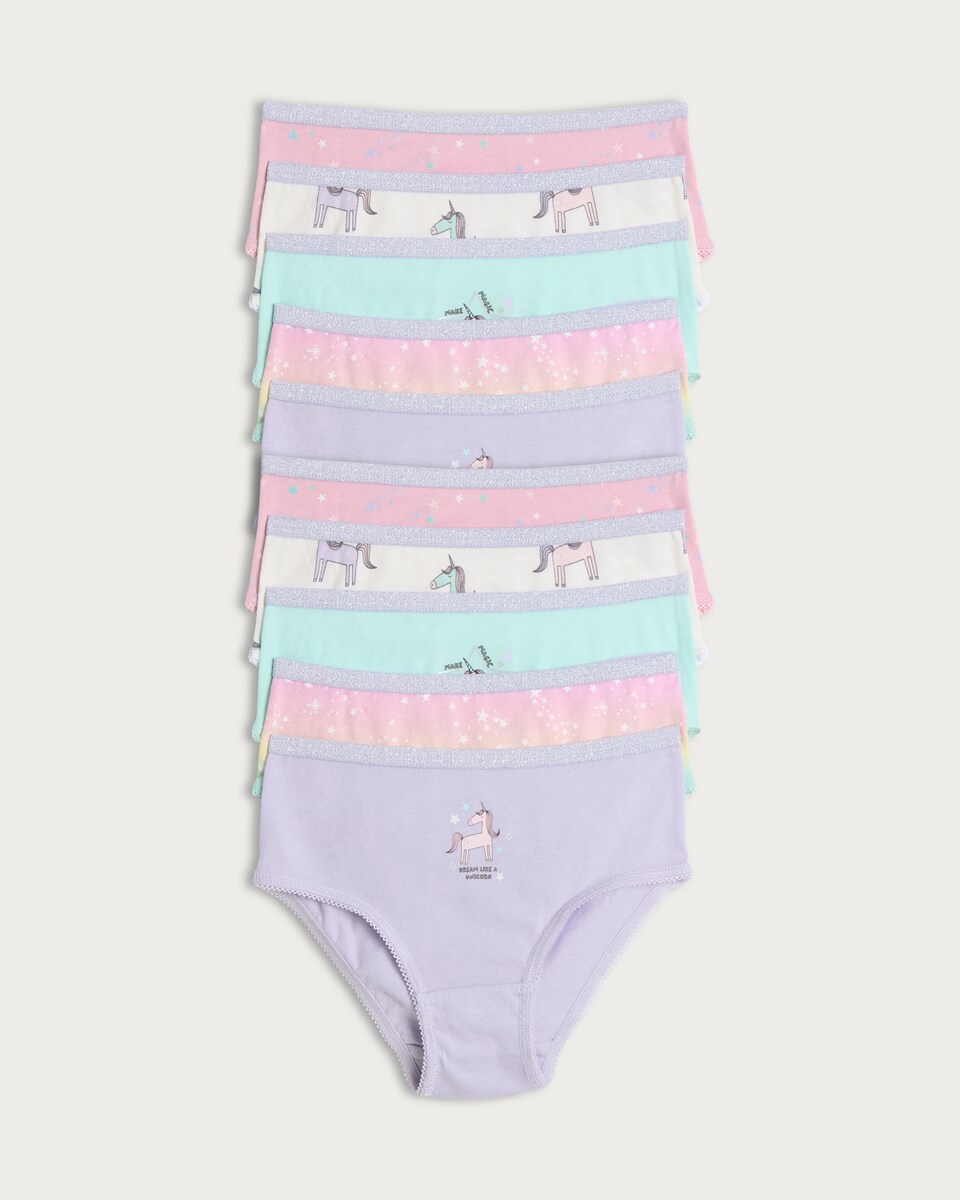 image 1 of F&F Girls 10-Pack Pure Cotton Unicorn Print Briefs in Multi