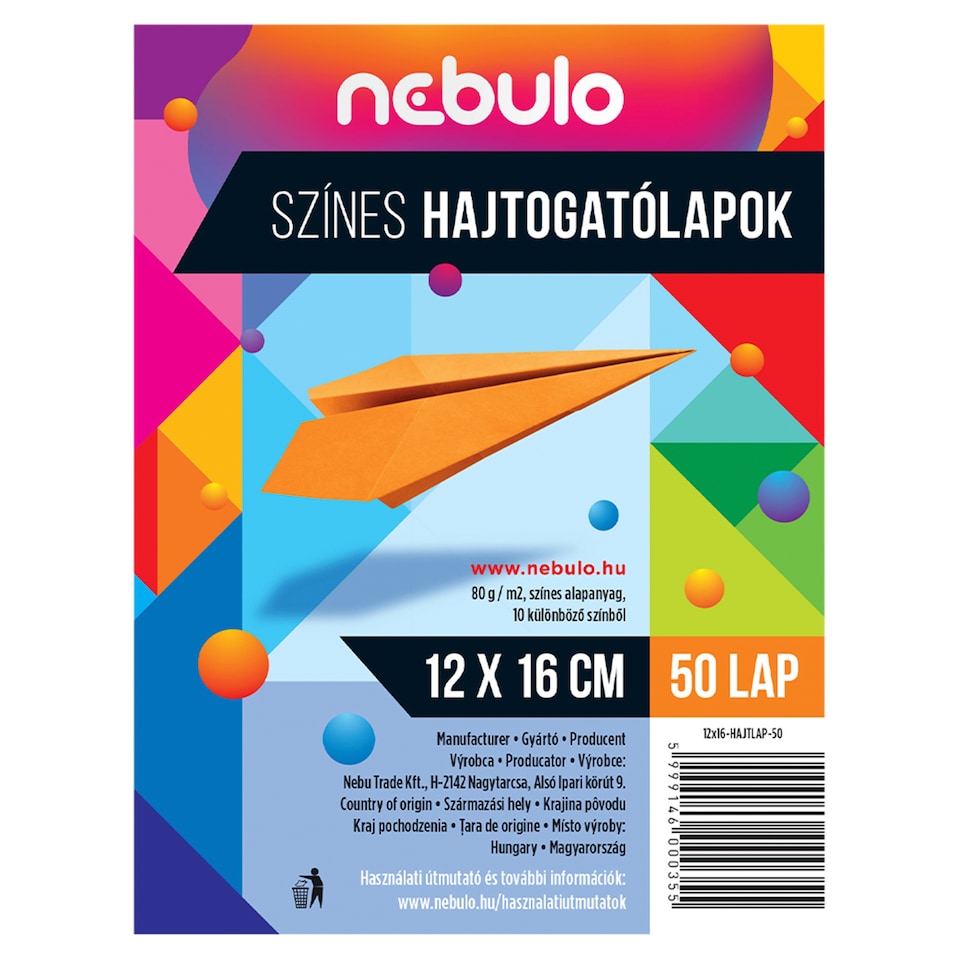 Nebulo színes hajtogatólapok 12 x 16 cm 50 lap
