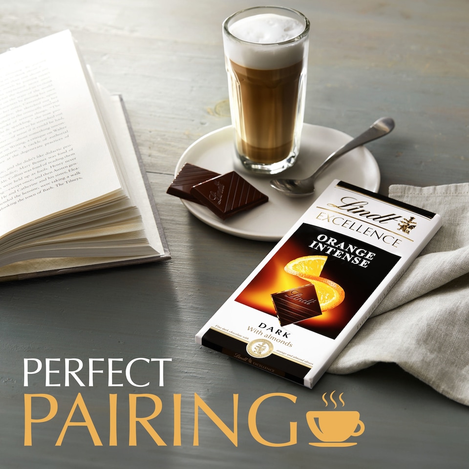 image 1 of Lindt Excellence Dark with Almonds Chocolate Bar – Orange Intense 100g