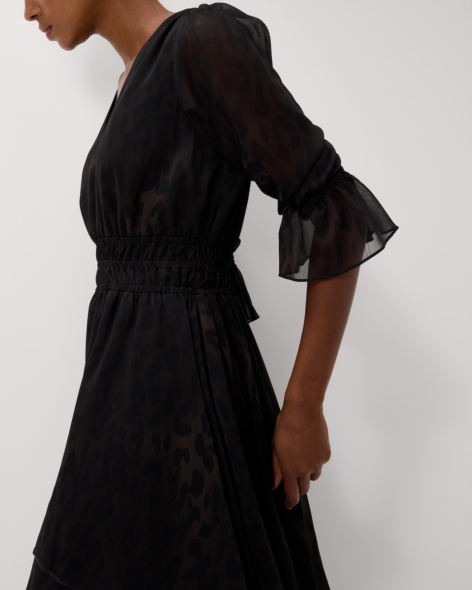 image 1 of F&F Chiffon Printed Tiered Midi Dress in Multi Brown