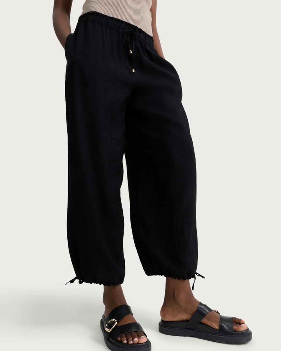 image 1 of F&F Textured Balloon Trousers in Black