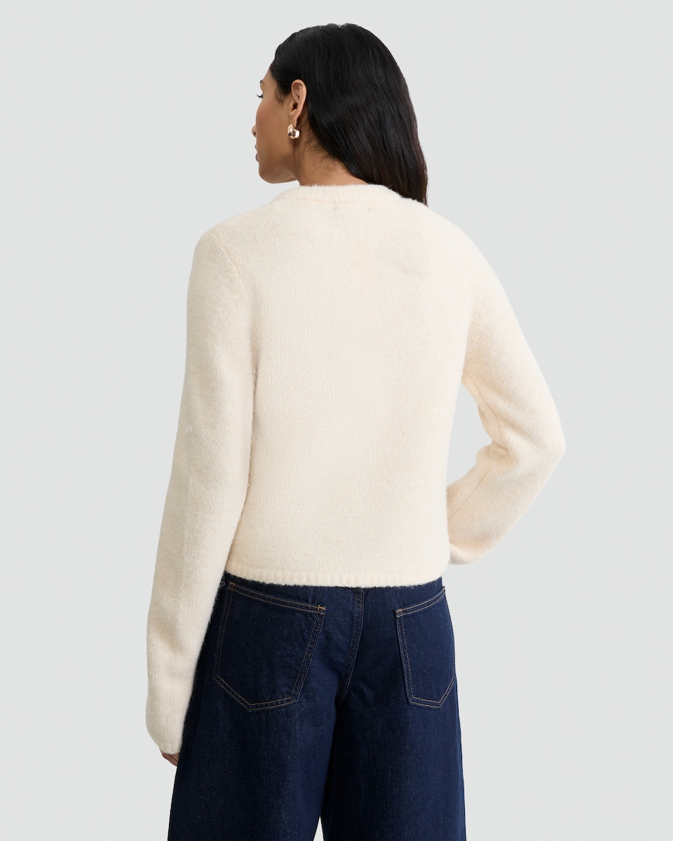 image 1 of The F&F Edit Textured Bow Detail Cardigan with Wool in Neutral