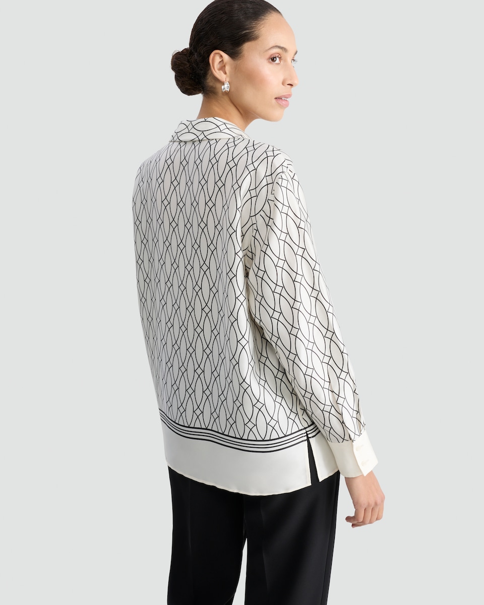 image 1 of F&F Satin Geometric Print Button Up Shirt in Cream
