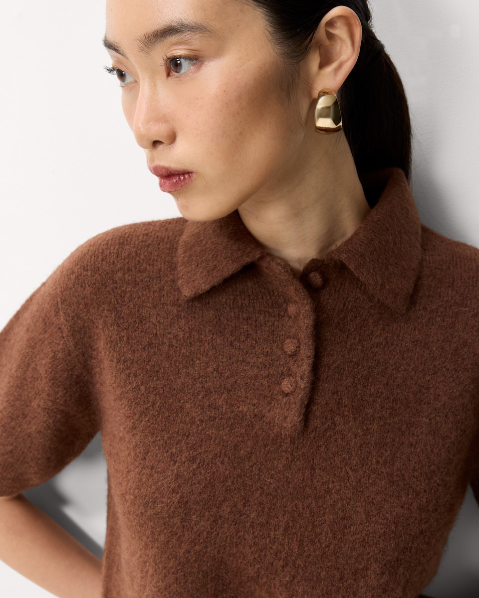 image 1 of F&F Textured Polo Jumper in Brown