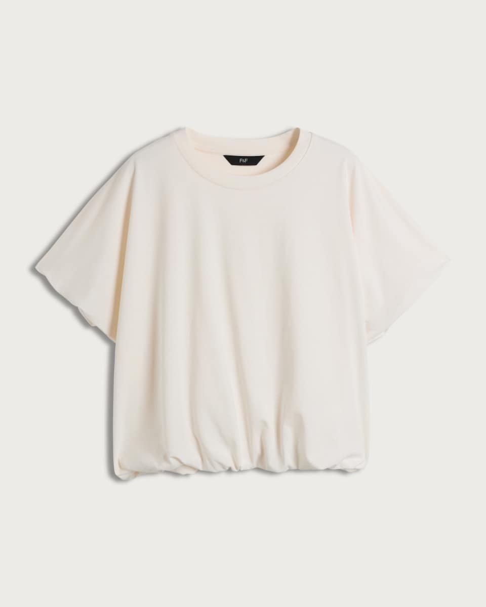 image 1 of F&F Pure Cotton Bubble Hem Top in Cream