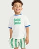 image 1 of F&F Boys 2-Piece Saint Lucia Slogan T-Shirt and Striped Shorts Set in White