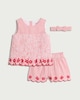image 1 of F&F Baby 3-Piece Pure Cotton Striped Embroidered Vest, Shorts and Headband Set in Red