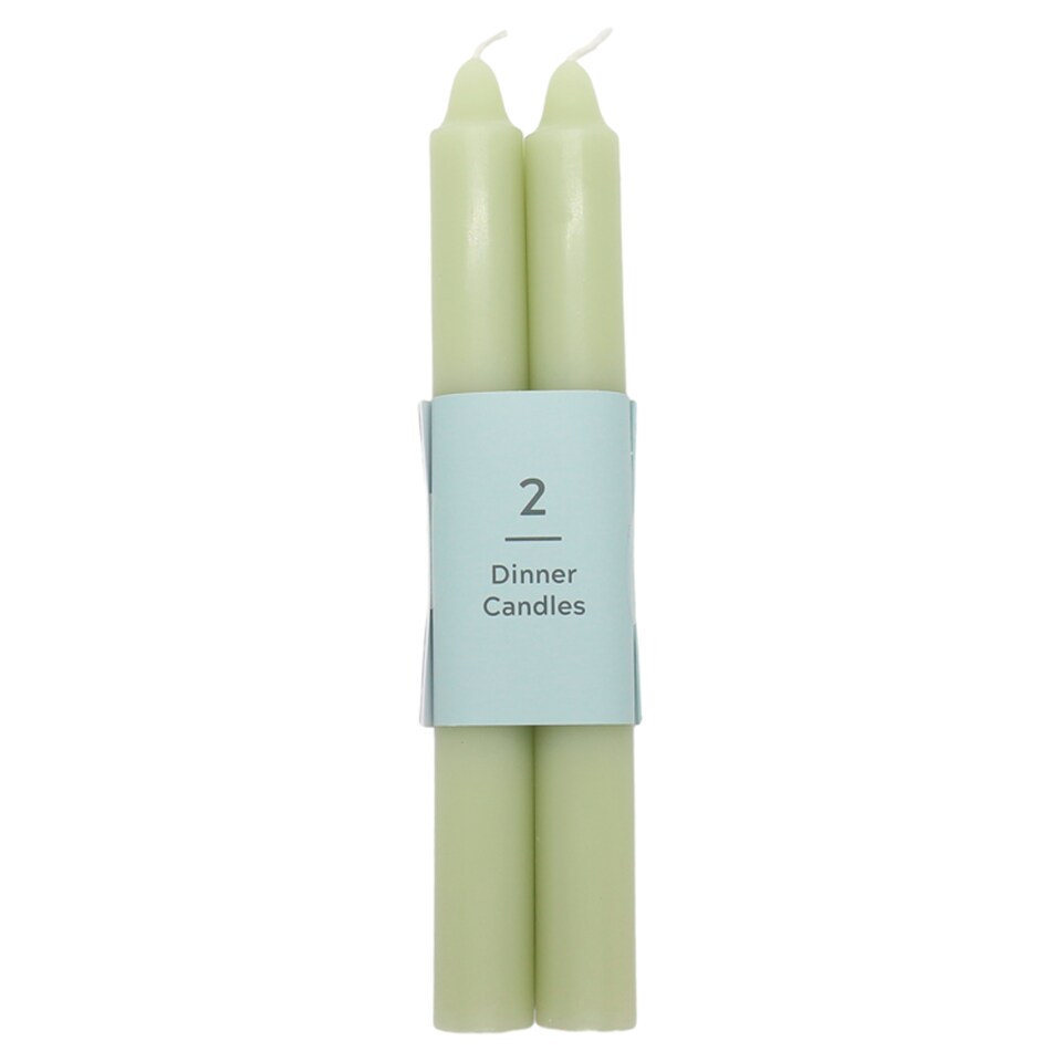 TESCO GREEN DINNER CANDLES 2 PACK