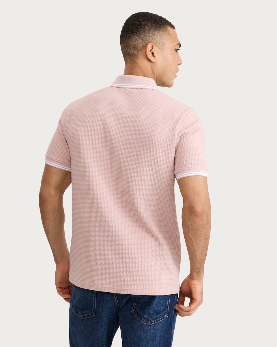 image 1 of F&F Cotton Blend Textured Short Sleeved Polo Shirt in Pink