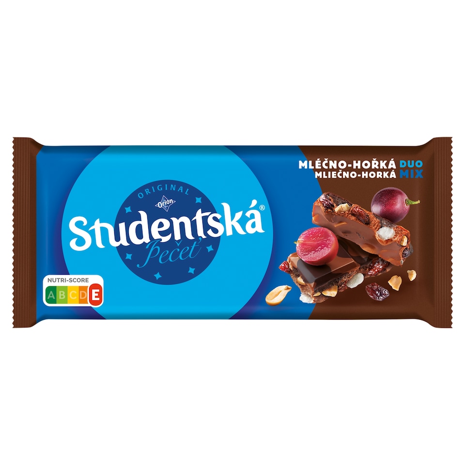 ORION ŠTUDENTSKÁ PEČAŤ Milk-Dark Chocolate with Peanuts, Raisins and Jelly 170 g