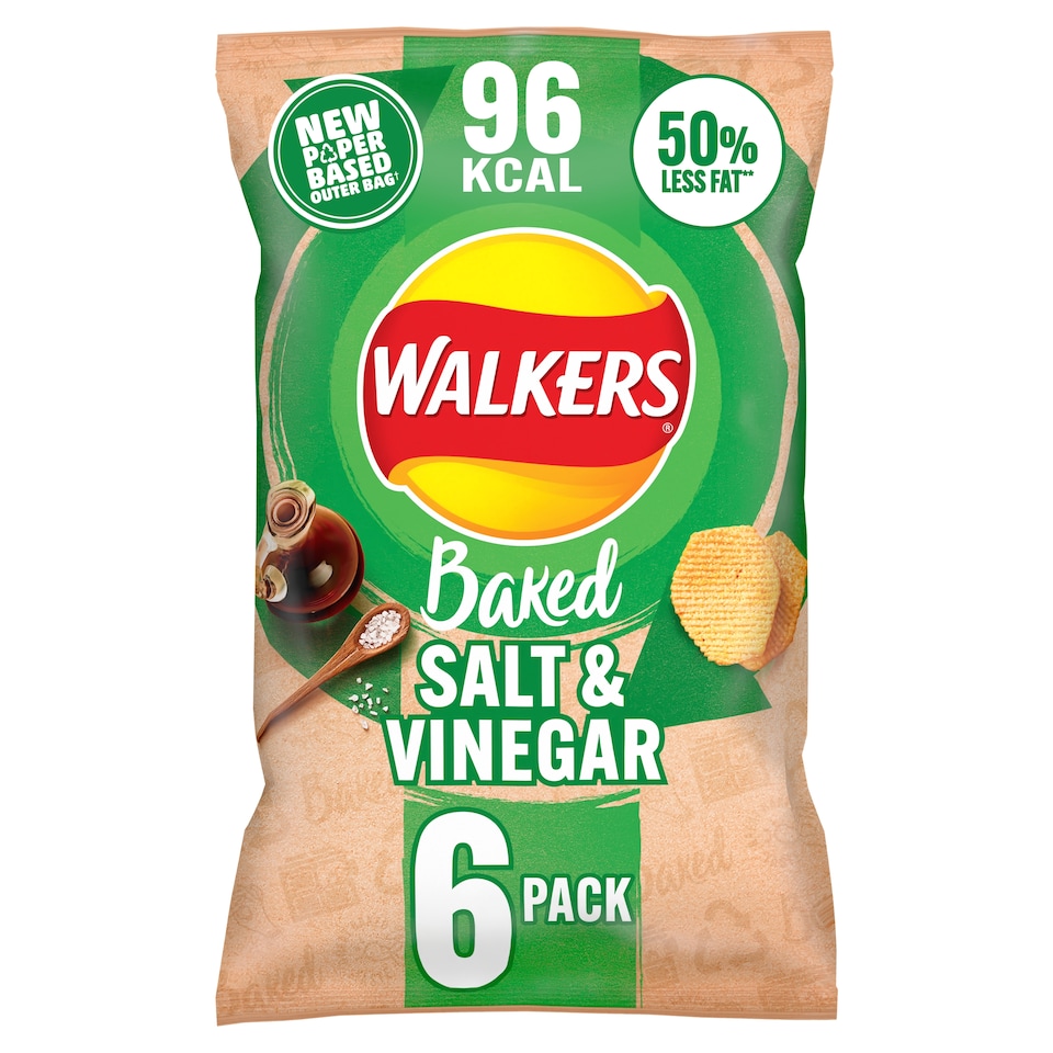 image 1 of Walkers Baked Salt & Vinegar Multipack Crisps 6x22g