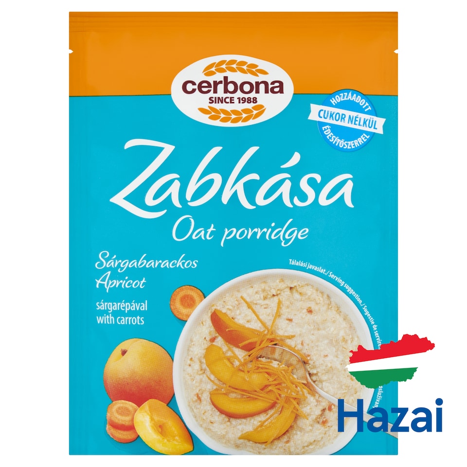Cerbona sárgabarackos zabkása cukor hozzáadása nélkül, édesítőszerrel 50 g