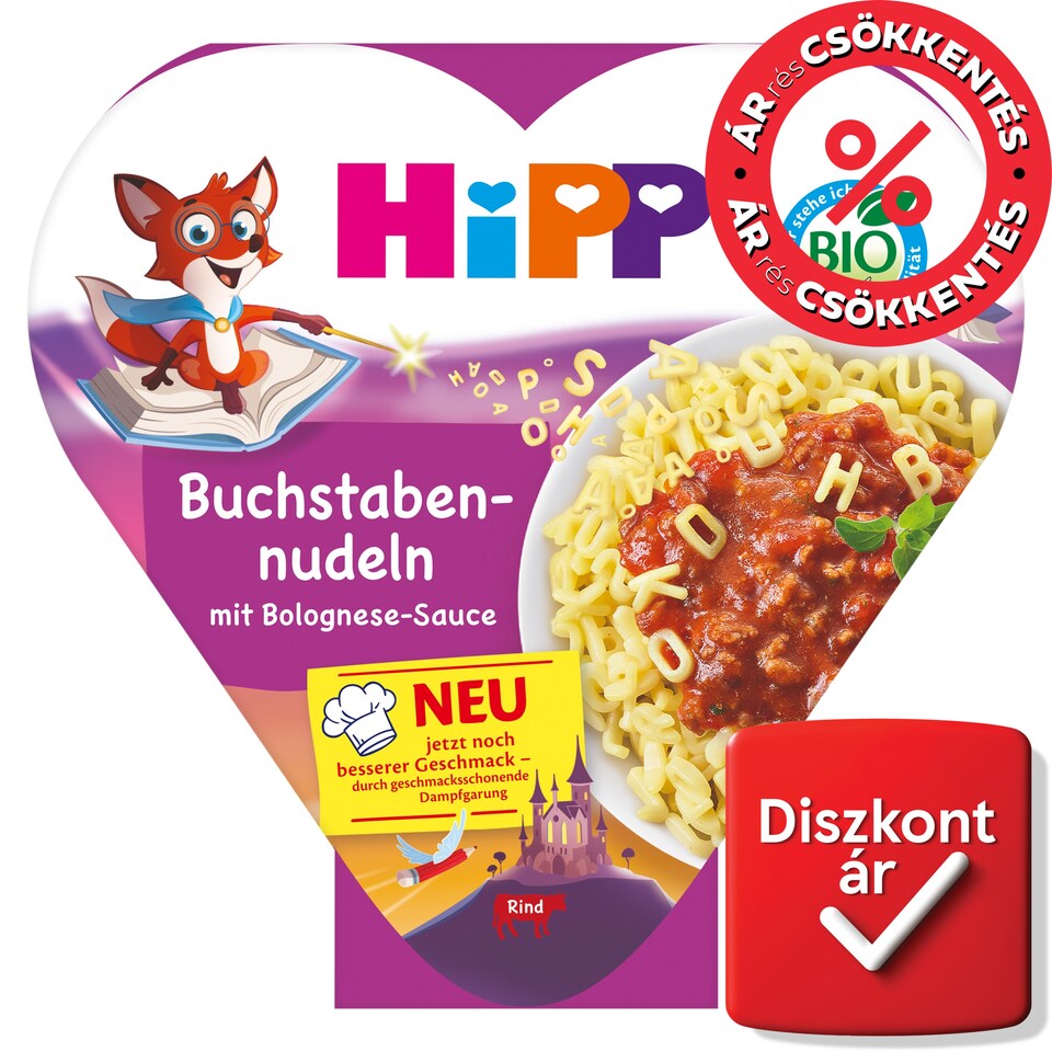 HiPP bio betűtészta bolognai szósszal 1 éves kortól 250 g