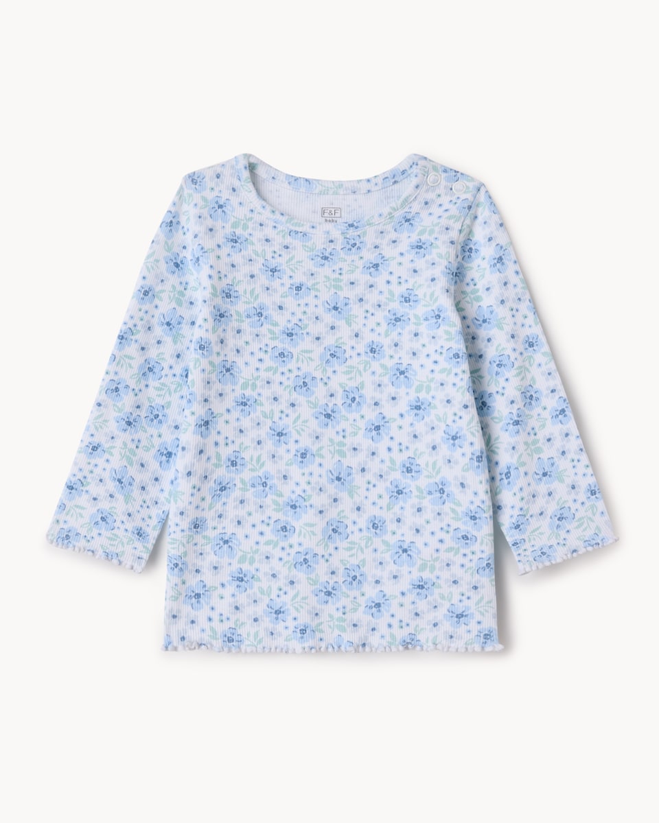 image 1 of F&F Baby 3-Pack Cotton Rich Ribbed Tops in Blue