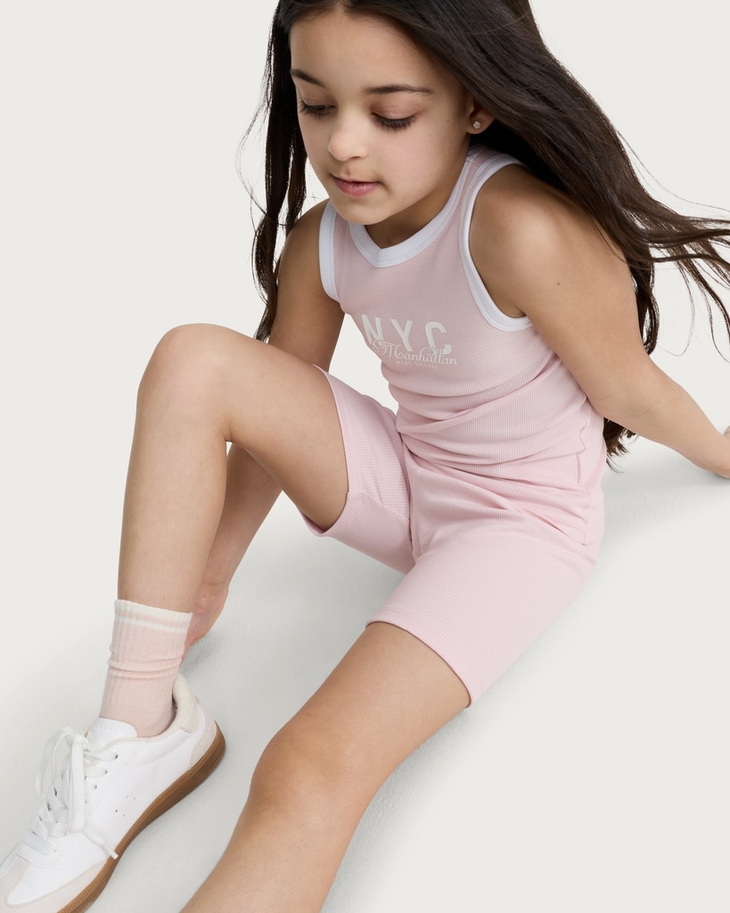 F&F Girls 2-Pack Cotton Rich Ribbed Cycling Shorts in Multi Pink
