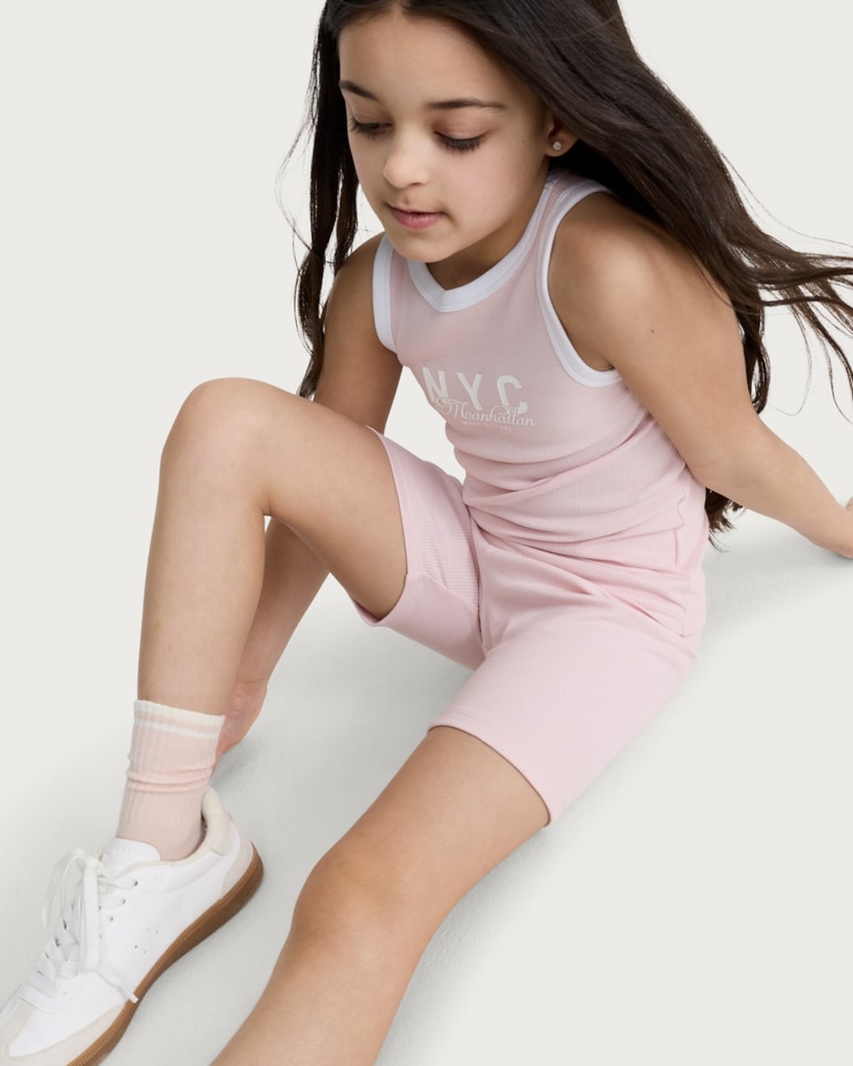 image 1 of F&F Girls 2-Pack Cotton Rich Ribbed Cycling Shorts in Multi Pink