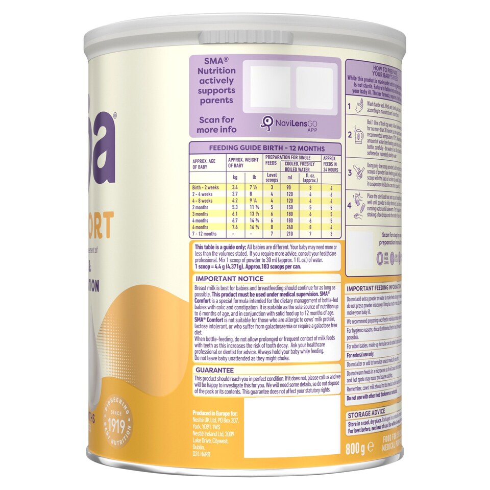 image 1 of SMA Comfort Infant Baby Milk Formula Powder from Birth 800g