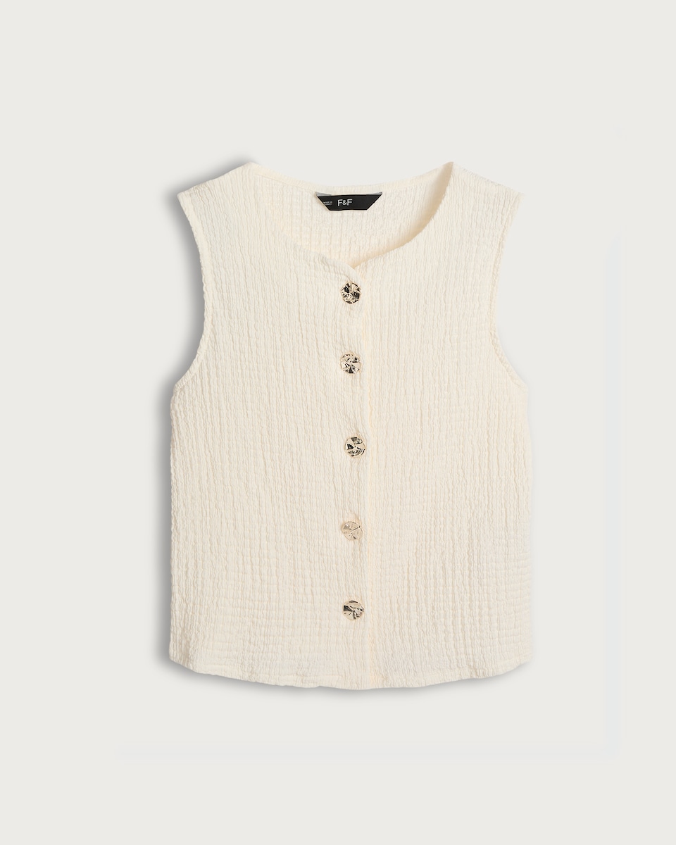 F&F Crinkle Textured Button Front Sleeveless Co-ord Top in Neutral